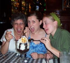 Sonja's mom, Sonja, and Jocelyn pose with their sundae.