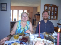 Scott and Lidia eating at the dining room table