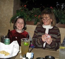 Kimberly and Nancy at a restaraunt table