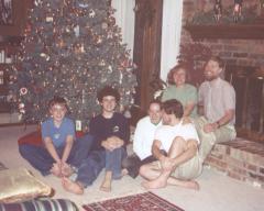 the Turner family with Steve, by the Christmas tree