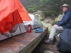 hiker, 2 tents